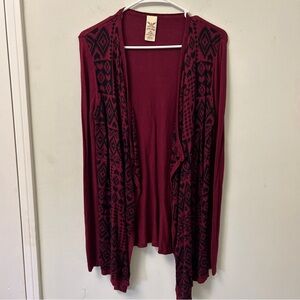 Faded Glory dark red and black printed cardigan